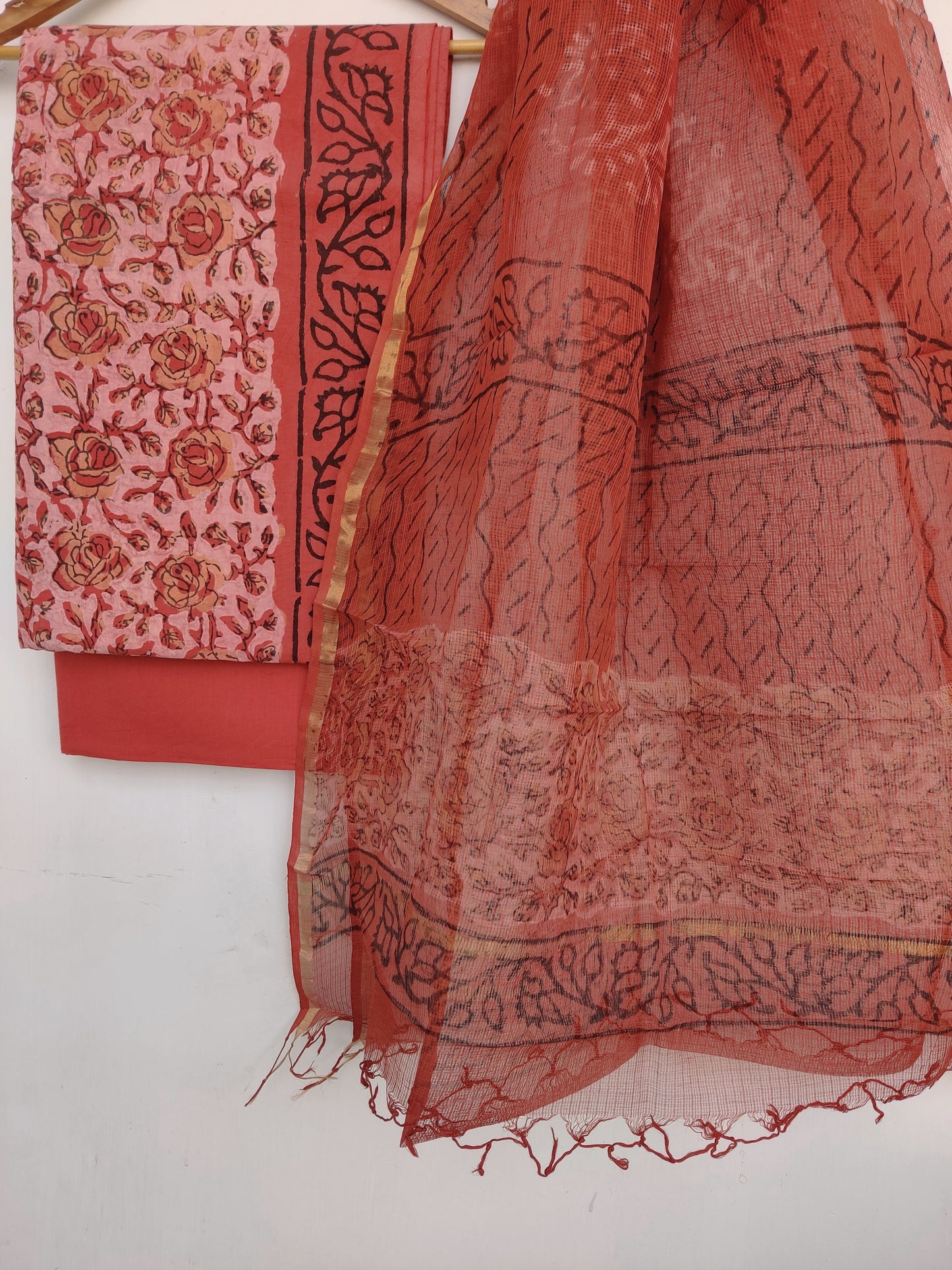 (VANASPATI) Block Printed Cotton Suit with Cotton Kota Doria dupattaa