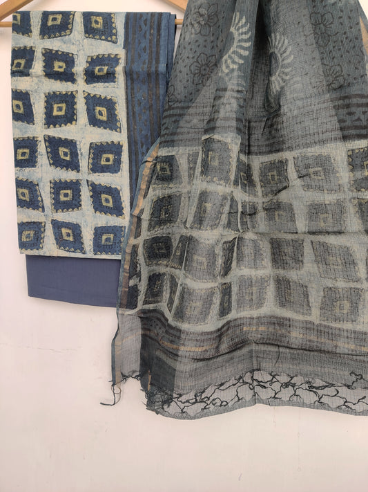 (VANASPATI) Block Printed Cotton Suit with Cotton Kota Doria dupattaa