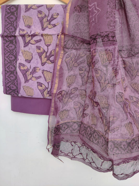 (VANASPATI) Block Printed Cotton Suit with Cotton Kota Doria dupattaa