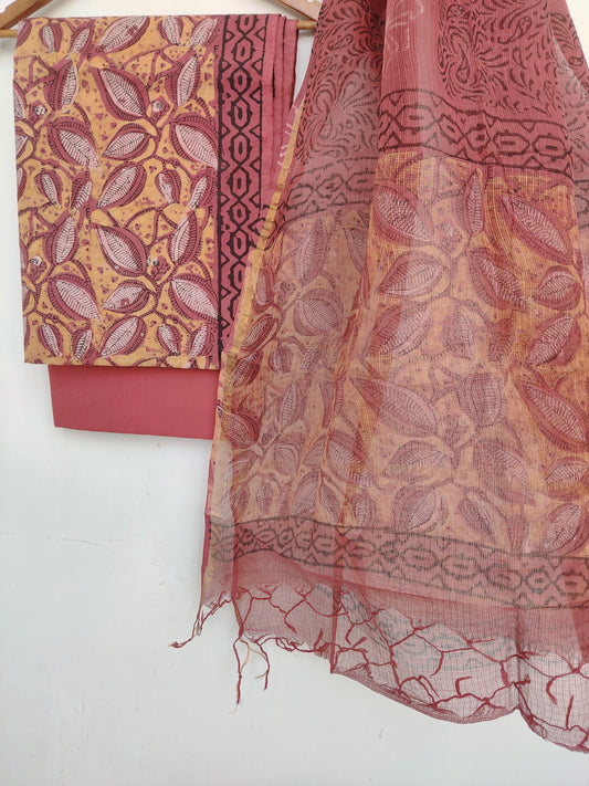 (VANASPATI) Block Printed Cotton Suit with Cotton Kota Doria dupattaa