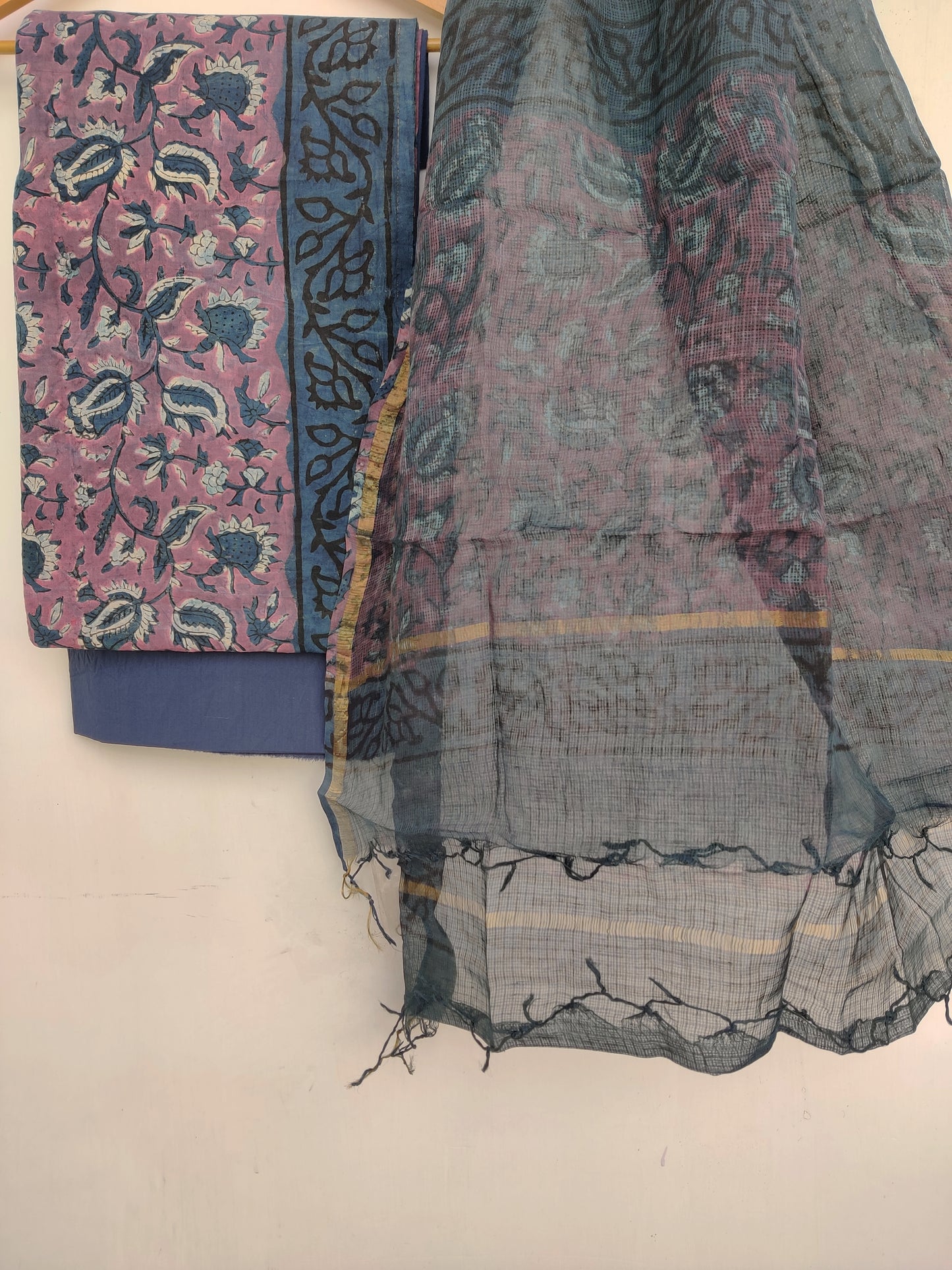 (VANASPATI) Block Printed Cotton Suit with Cotton Kota Doria dupattaa