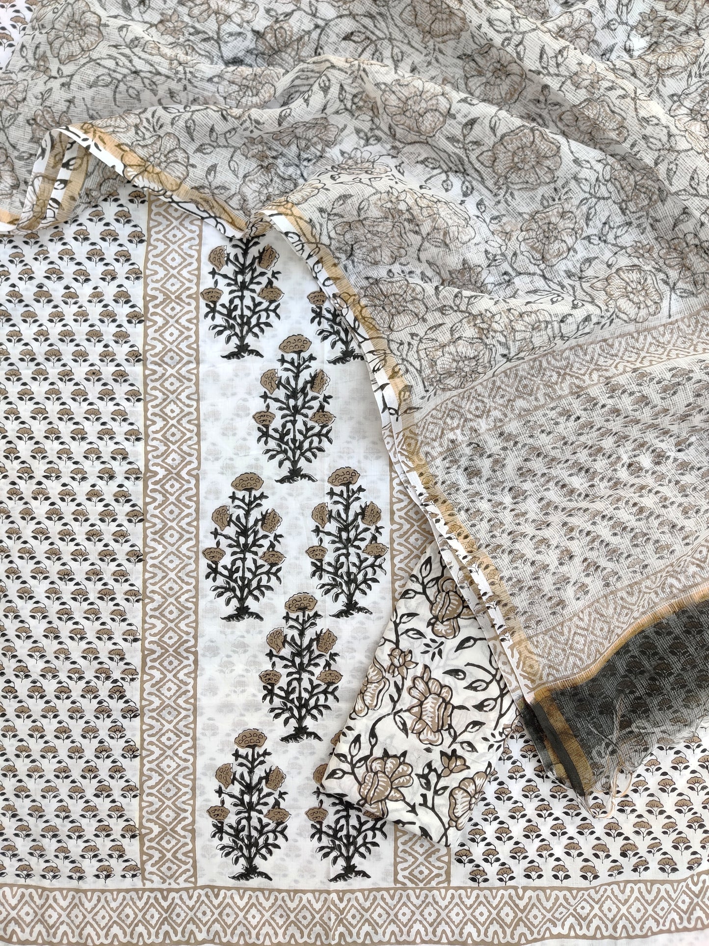 BOOTA Hand Block Printed Cotton Suit with Cotton Kota Doria dupatta