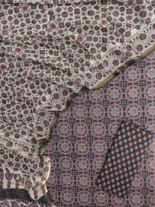 AJRAKH Printed Cotton Suit with Cotton Kota Doria dupattta
