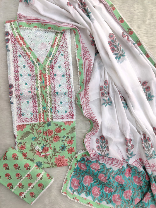 EXCLUSIVE HAND BLOCK PRINTED COTTON SUIT WITH COTTON DUPATTA
