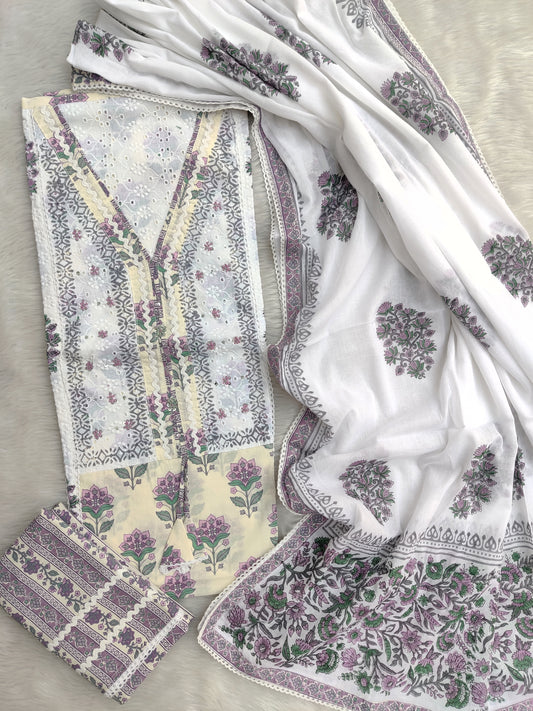 EXCLUSIVE HAND BLOCK PRINTED COTTON SUIT WITH COTTON DUPATTA