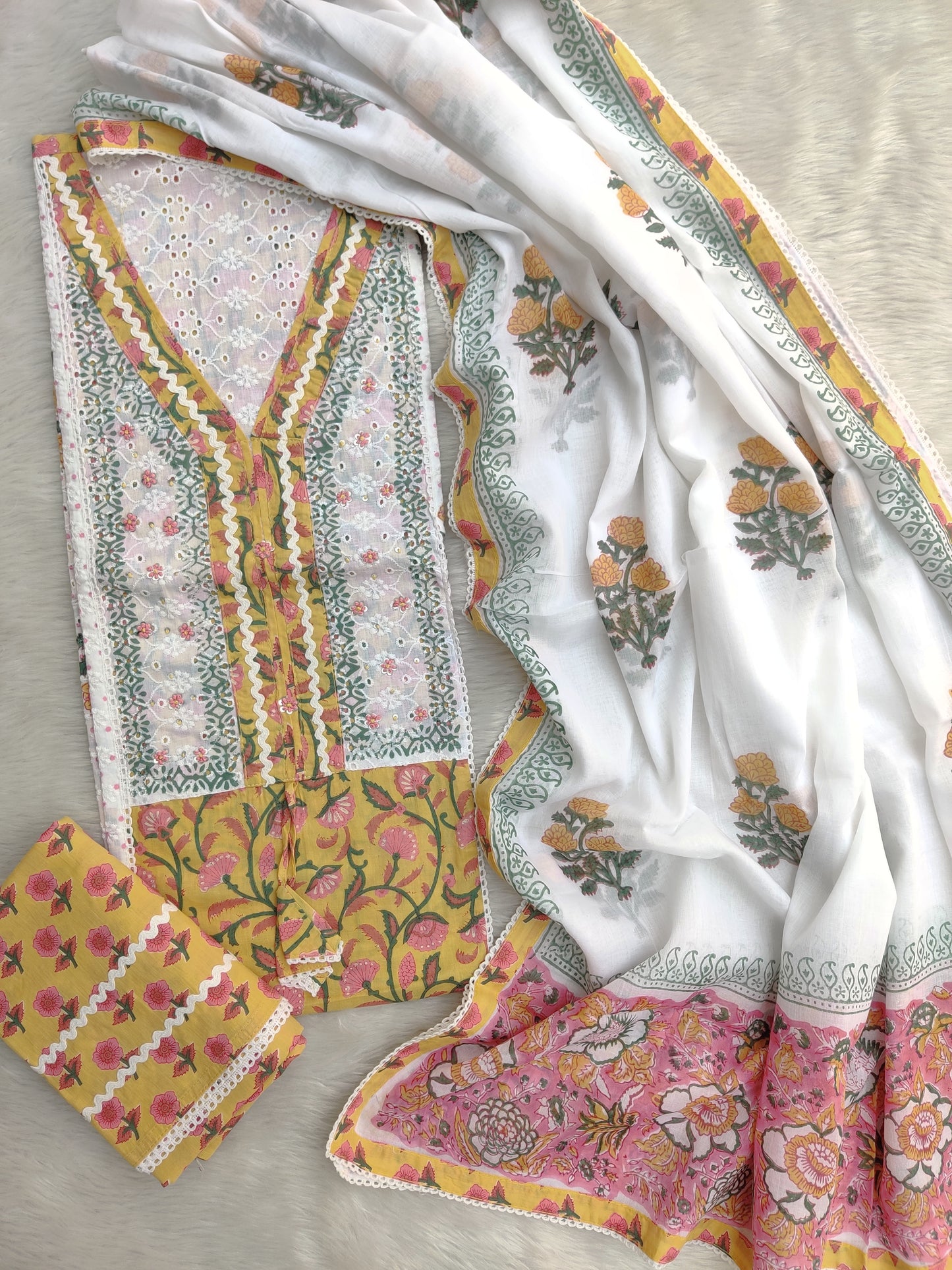 EXCLUSIVE HAND BLOCK PRINTED COTTON SUIT WITH COTTON DUPATTA
