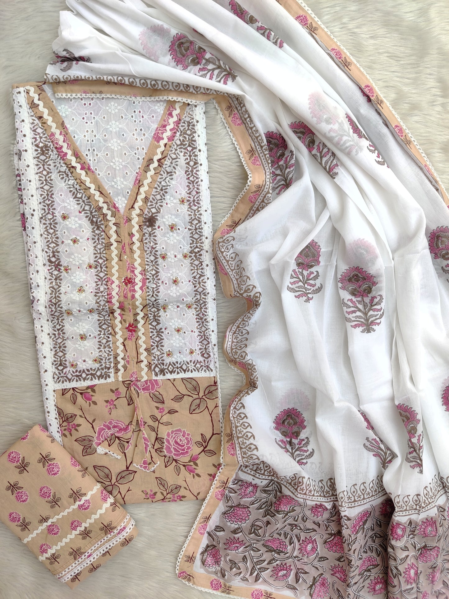 (SALE) EXCLUSIVE HAND BLOCK PRINTED COTTON SUIT WITH COTTON DUPATTA