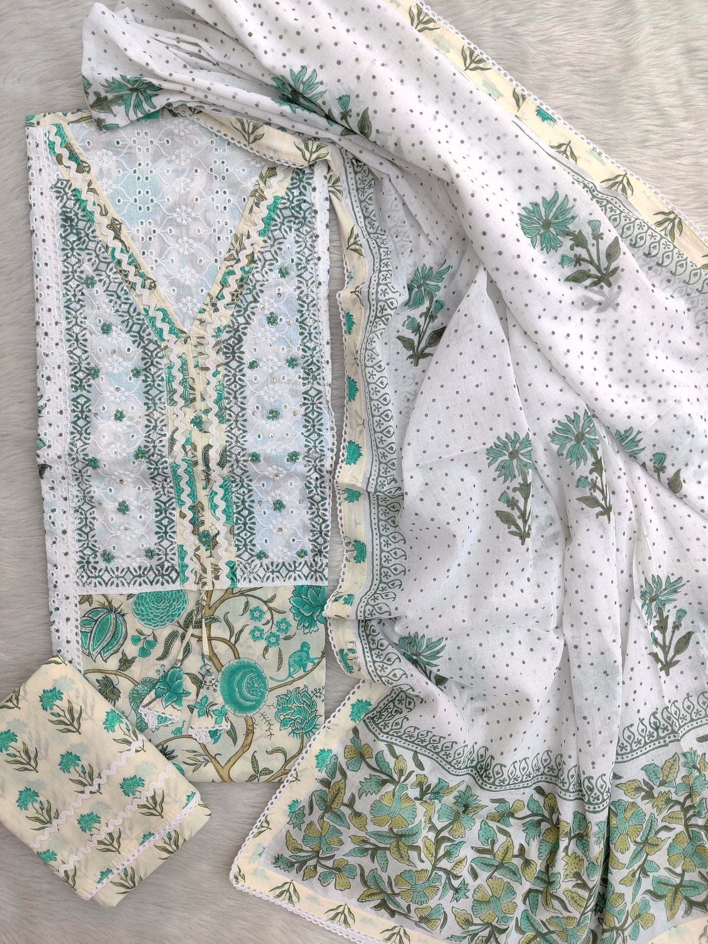 (SALE) EXCLUSIVE HAND BLOCK PRINTED COTTON SUIT WITH COTTON DUPATTA