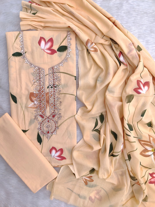 FLORAL PRINTED COTTON GOTA PATTI SUIT WITH COTTON DUPATTA