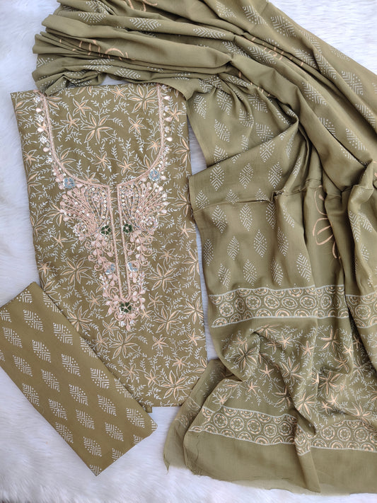 FLORAL PRINTED COTTON GOTA PATTI SUIT WITH COTTON DUPATTA