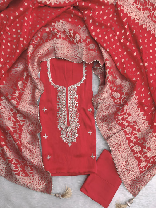 GAJI SILK GOTA PATTI SUIT WITH GAJI SILK DUPATTA