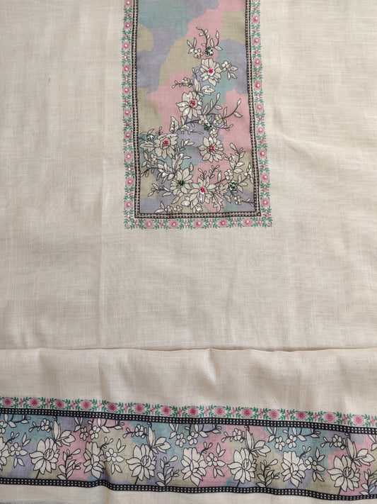 Exclusive Unstitched Linen Neck Work Suits with Linen Digital Printed Dupatta