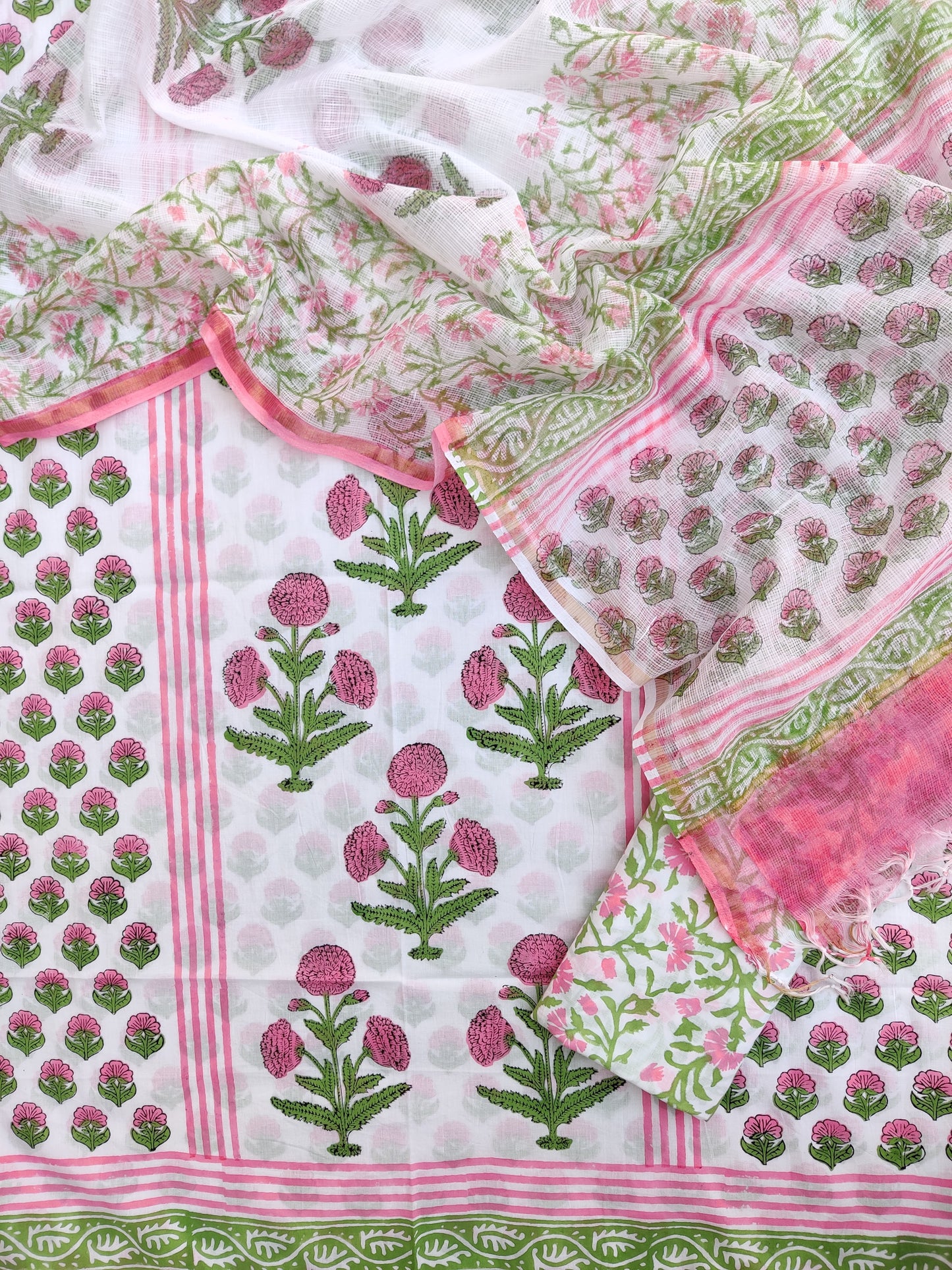 BOOTA Hand Block Printed Cotton Suit with Cotton Kota Doria dupatta