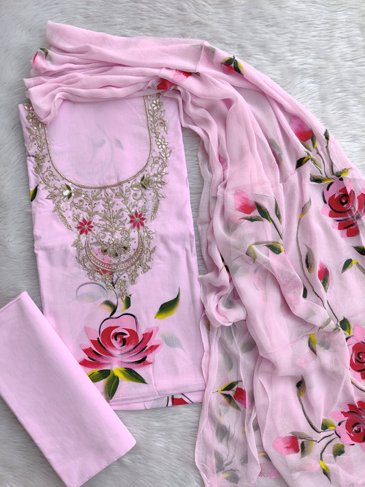 (SALE) FLORAL PRINTED COTTON GOTA PATTI SUIT WITH CHIFFON DUPATTA