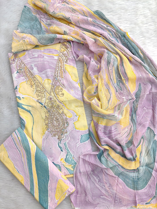 (SALE) FLORAL PRINTED COTTON GOTA PATTI SUIT WITH CHIFFON DUPATTA