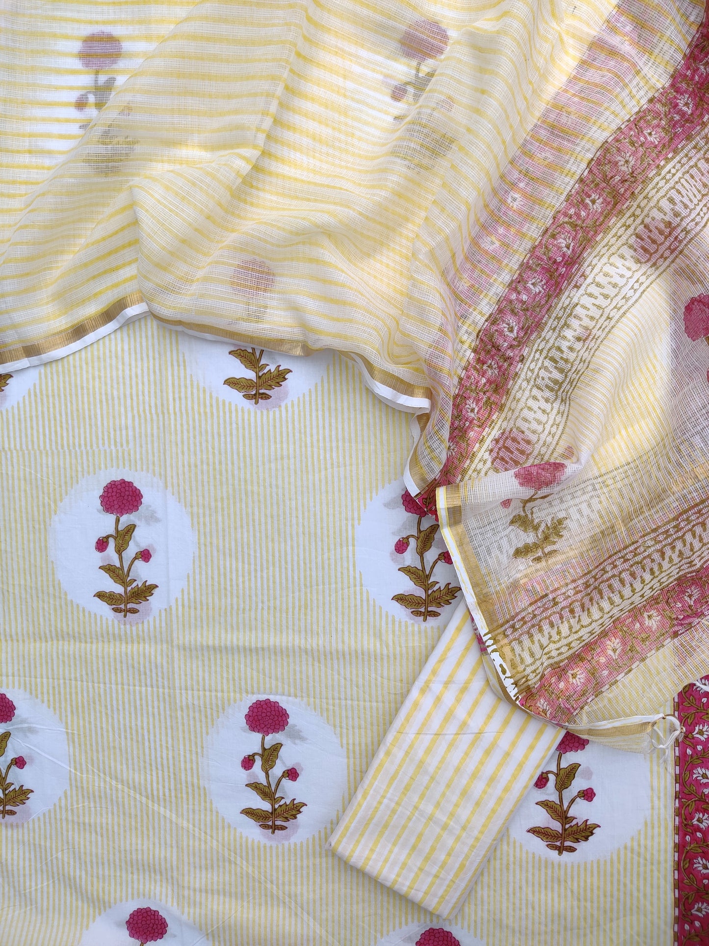 BOOTA Hand Block Printed Cotton Suit with Cotton Kota Doria dupatta