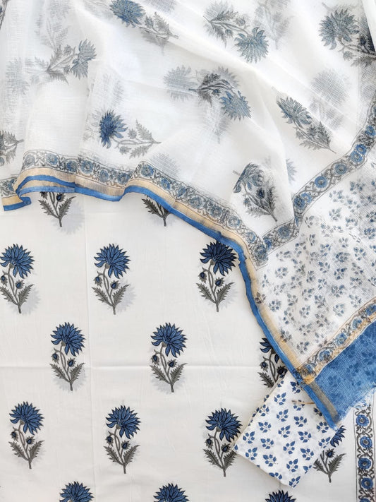 Viral ANUSHKA SHARMA BOOTA Hand Block Printed Cotton Suit with Cotton Kota Doria dupatta