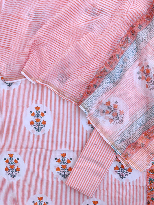 (BOOTA) Hand Block Printed Cotton Suit with Cotton Kota Doria dupatta