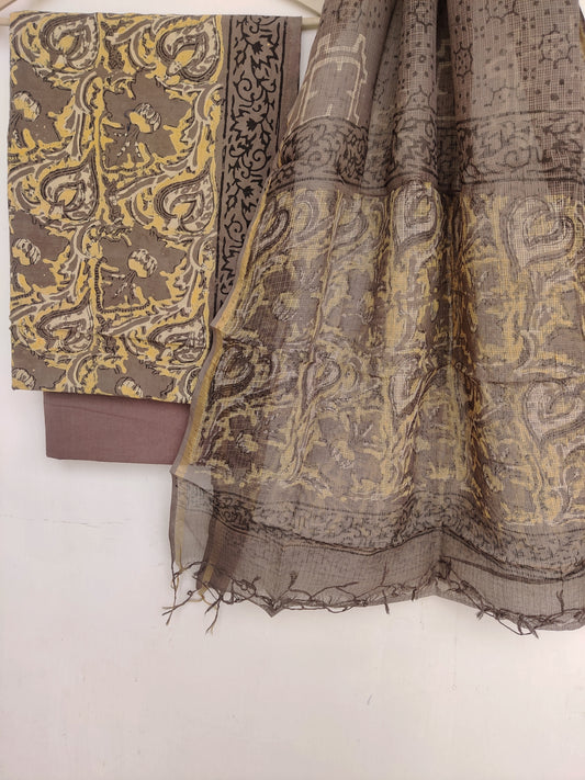 (VANASPATI) Block Printed Cotton Suit with Cotton Kota Doria dupatta