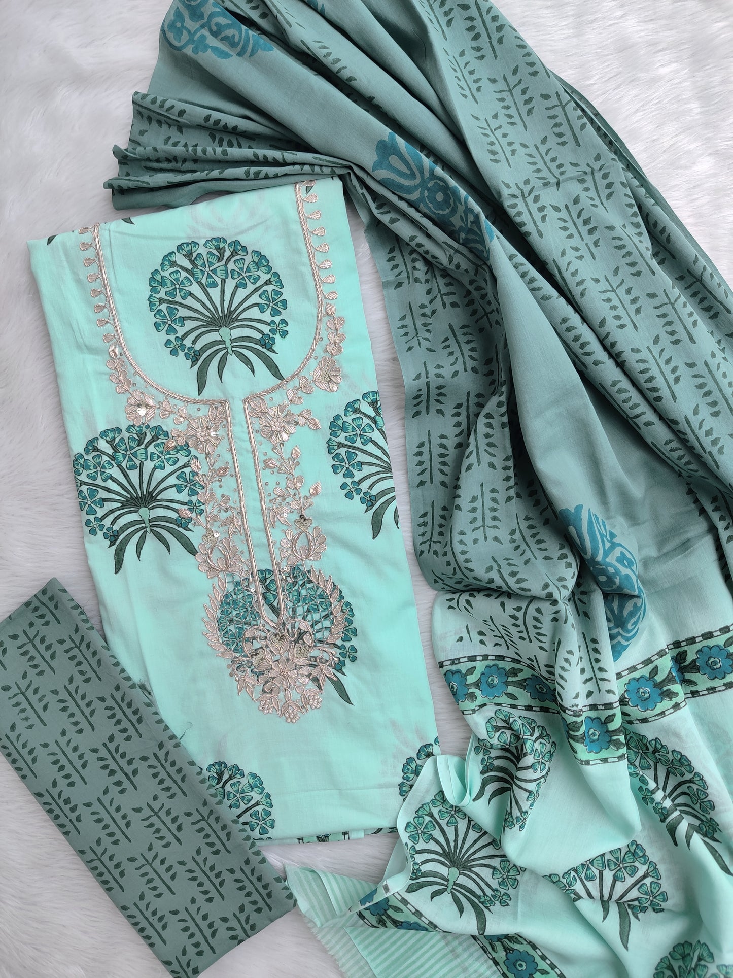 FLORAL PRINTED COTTON GOTA PATTI SUIT WITH COTTON DUPATTA