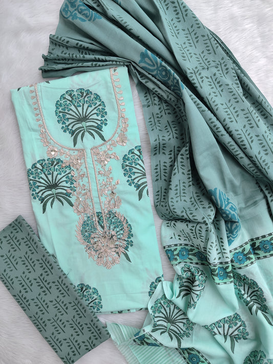 FLORAL PRINTED COTTON GOTA PATTI SUIT WITH COTTON DUPATTA