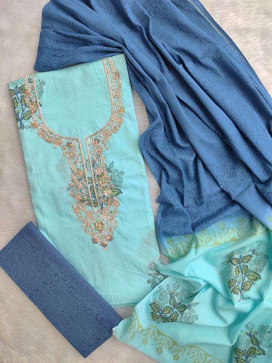 FLORAL PRINTED COTTON GOTA PATTI SUIT WITH COTTON DUPATTA