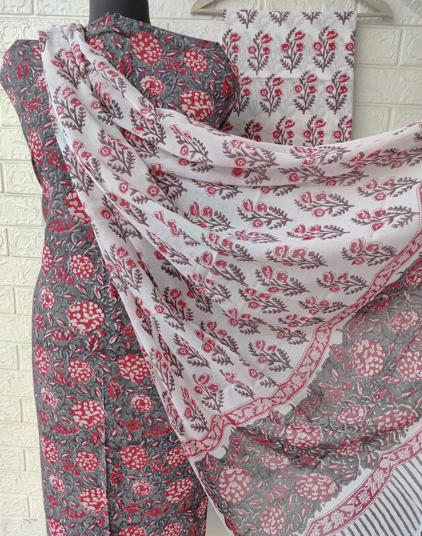 Hand Block Printed Cotton Suit With Mulmul Cotton Dupatta