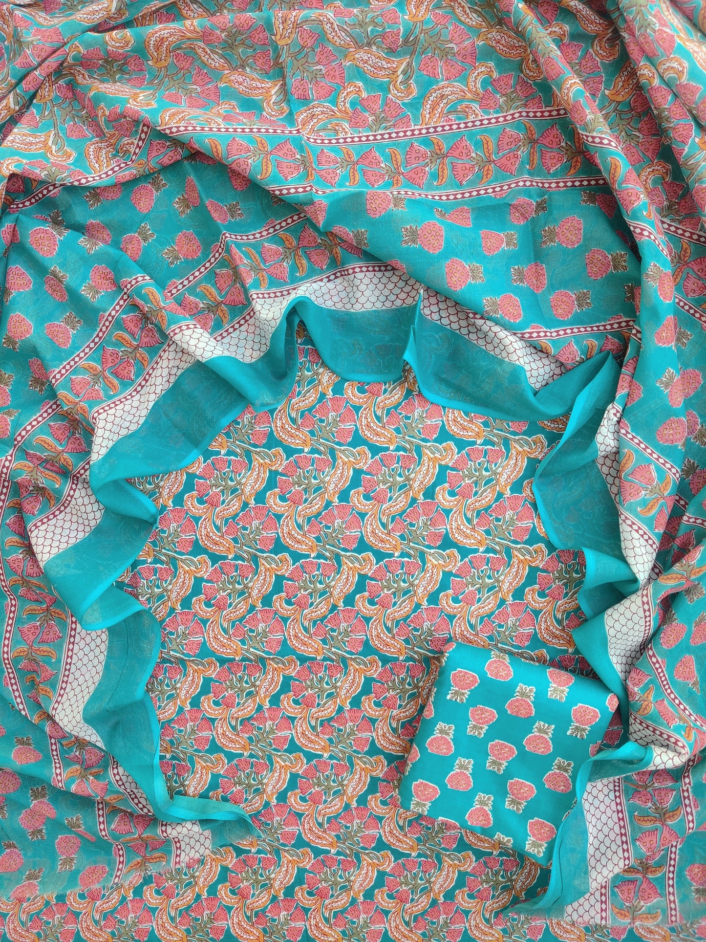Jaipuri Printed Cotton Suit with Mulmul Cotton Dupatta