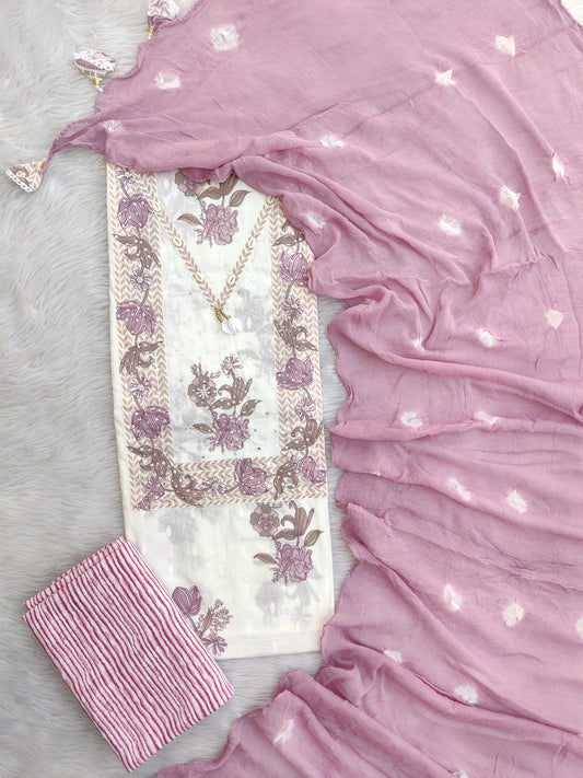 NEW LAUNCH Exclusive Unstitched Cotton Neck Work Suits with Chiffon Dupatta