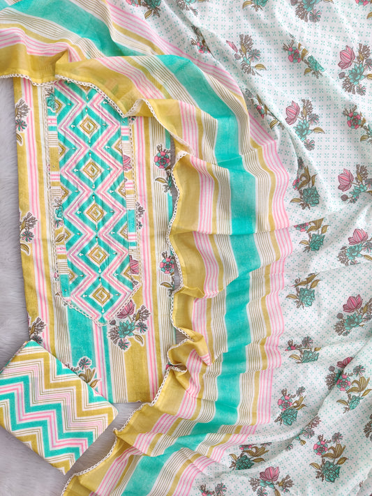 EXCLUSIVE HAND BLOCK PRINTED COTTON SUIT WITH COTTON DUPATTA