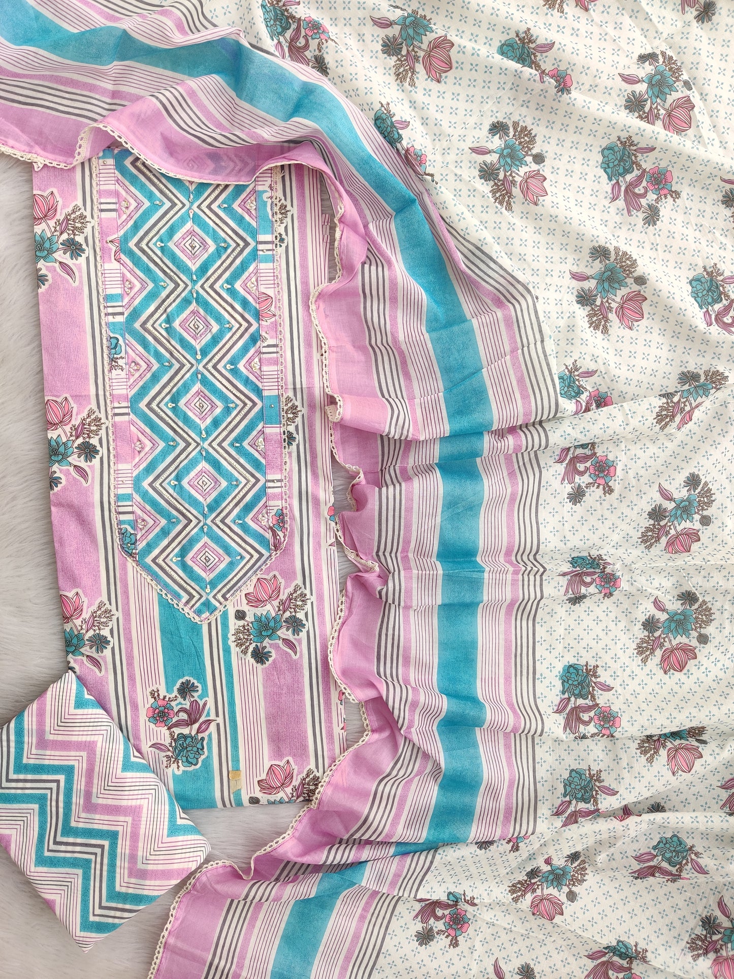 EXCLUSIVE HAND BLOCK PRINTED COTTON SUIT WITH COTTON DUPATTA
