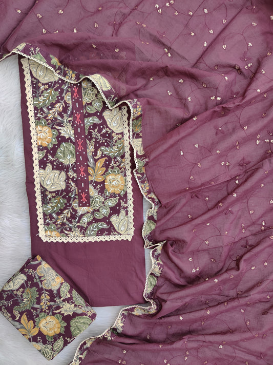 COTTON NECK EMBROIDERY WORK SUIT WITH COTTON MULMUL EMBROIDERY DUPATTA
