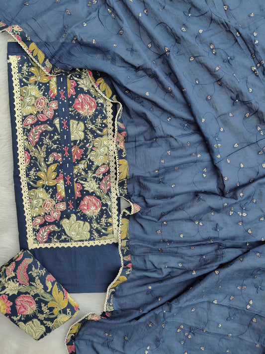 COTTON NECK EMBROIDERY WORK SUIT WITH COTTON MULMUL EMBROIDERY DUPATTA