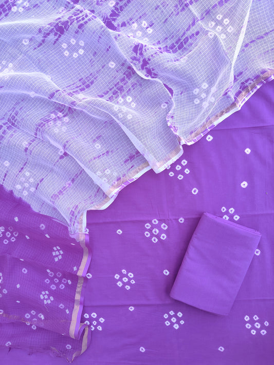 (BANDHEJ) Cotton Suit with Cotton Kota Doria Dupatta
