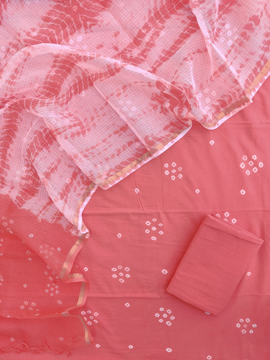 (BANDHEJ) Cotton Suit with Cotton Kota Doria Dupatta