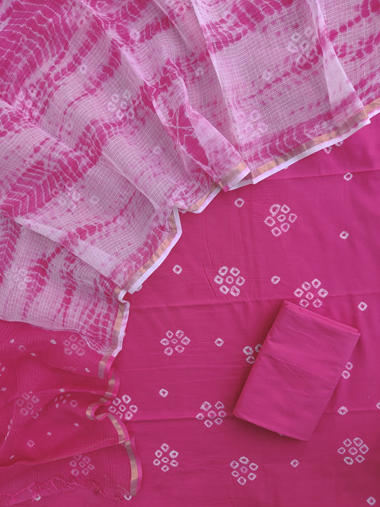 (BANDHEJ) Cotton Suit with Cotton Kota Doria Dupatta
