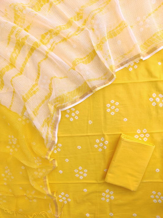 (BANDHEJ) Cotton Suit with Cotton Kota Doria Dupatta
