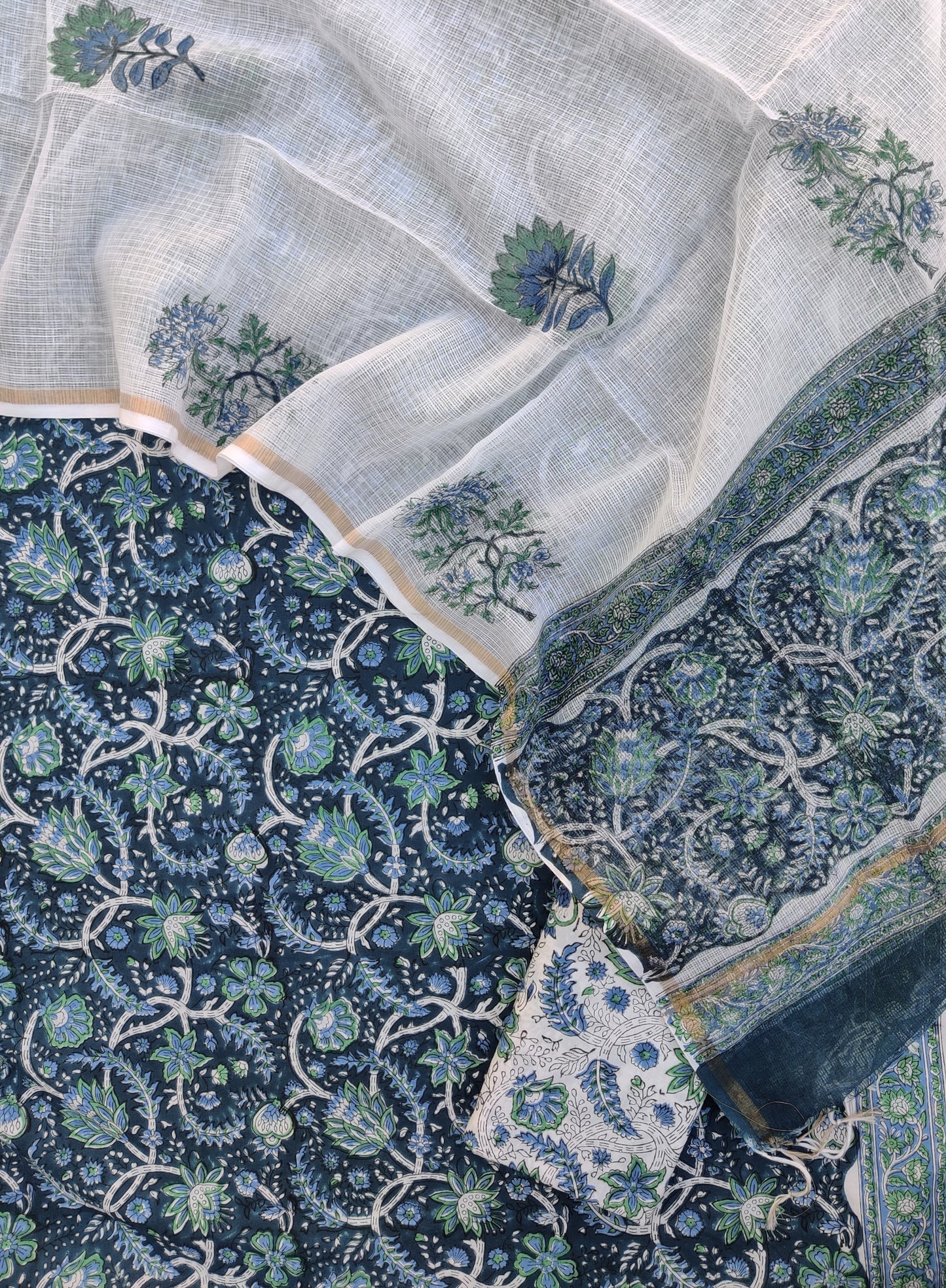 Hand Block Printed Cotton Suit with Cotton Kota Doria dupatta9