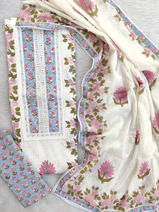Exclusive Unstitched Cotton Suit with cotton dupatta