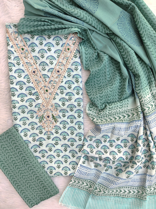 FLORAL PRINTED COTTON GOTA PATTI SUIT WITH COTTON DUPATTA