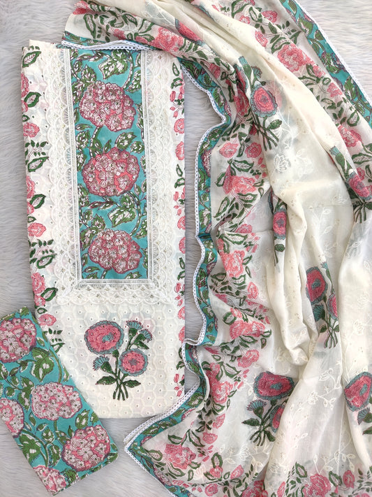 Exclusive Unstitched Cotton Suit with cotton dupatta