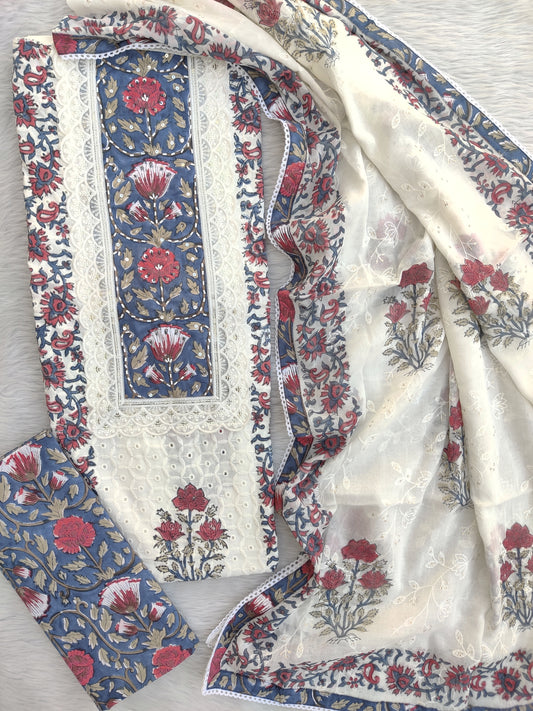 Exclusive Unstitched Cotton Suit with cotton dupatta