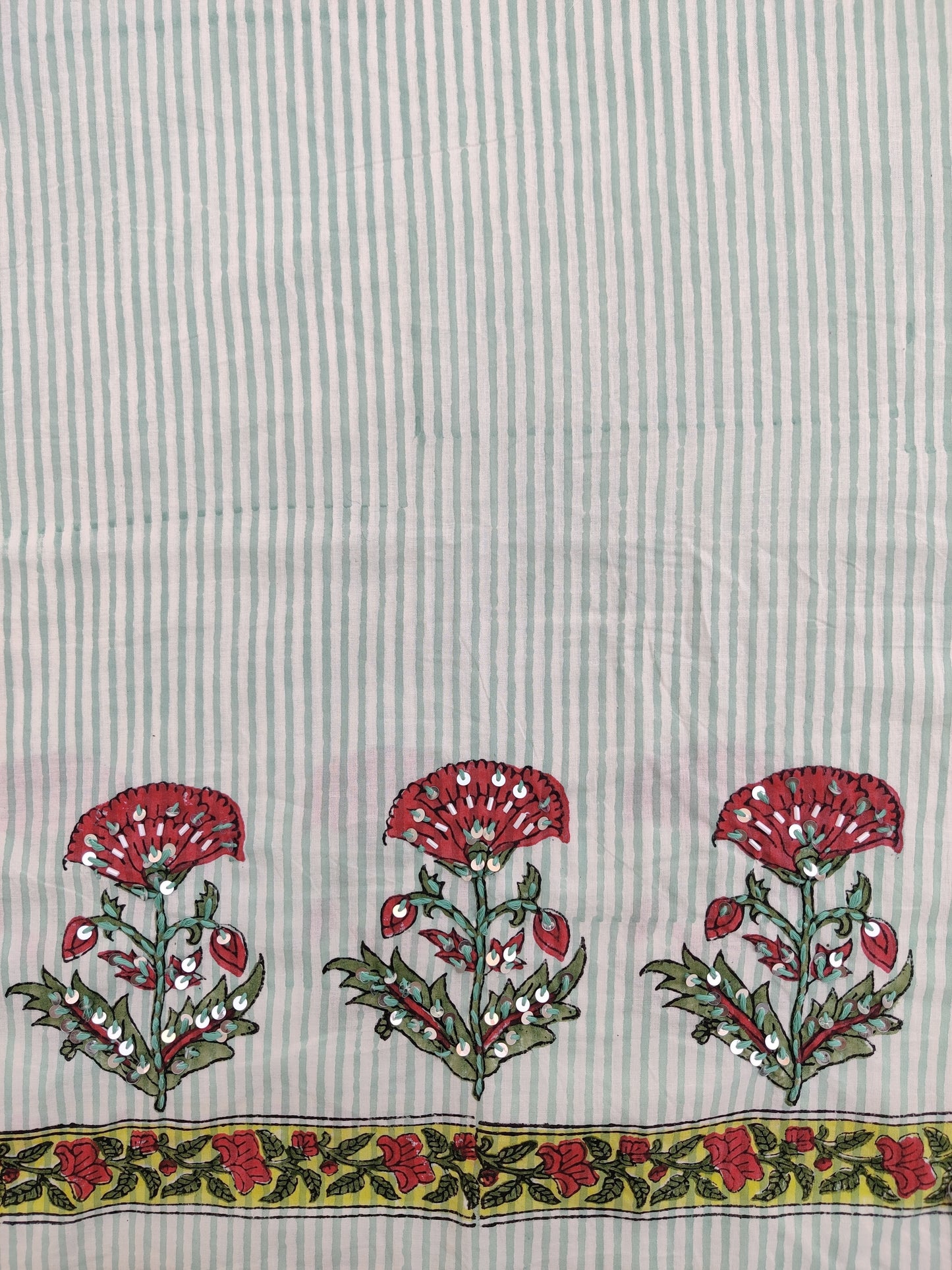 Hand Block Printed Cotton Suit with Mul Chanderi Dupatta