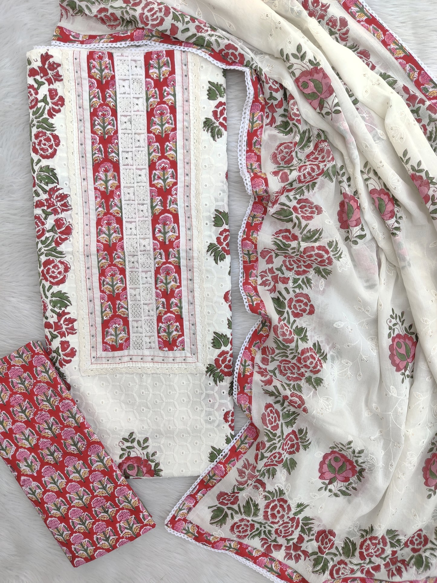 Exclusive Unstitched Cotton Suit with cotton dupatta