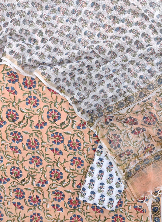 Hand Block Printed Cotton Suit with Cotton Kota Doria dupatta