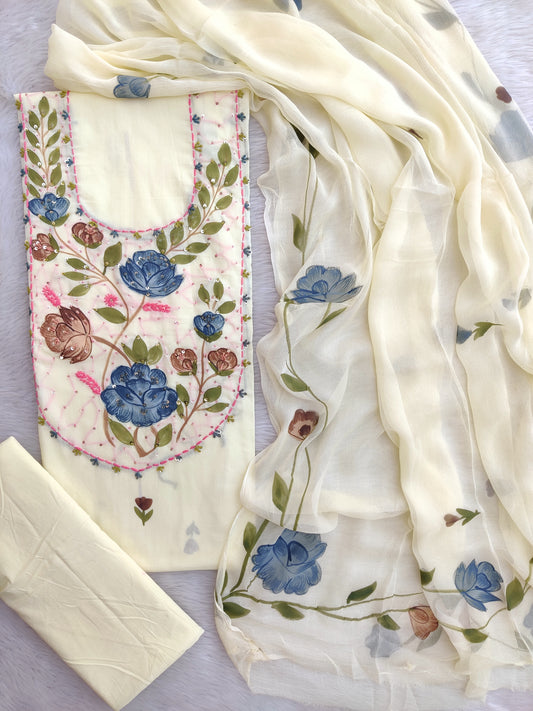 HAND PAINTED PURE COTTON SUIT WITH CHIFFON DUPATTA