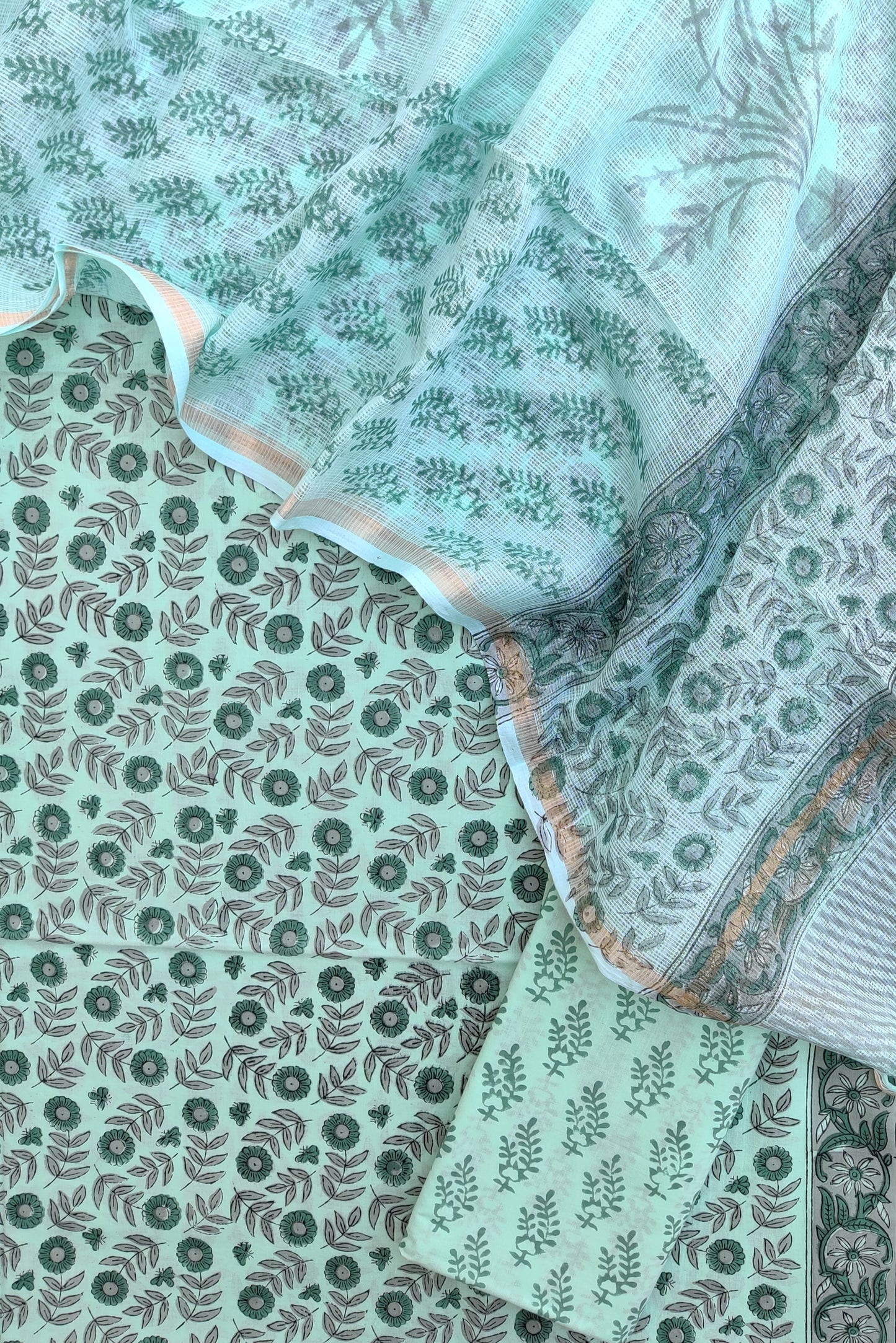 Hand Block Printed Cotton Suit with Cotton Kota Doria dupatta