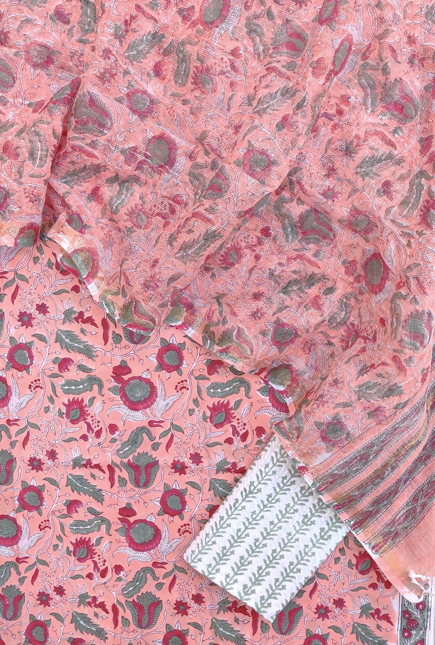 Hand Block Printed Cotton Suit with Cotton Kota Doria dupatta