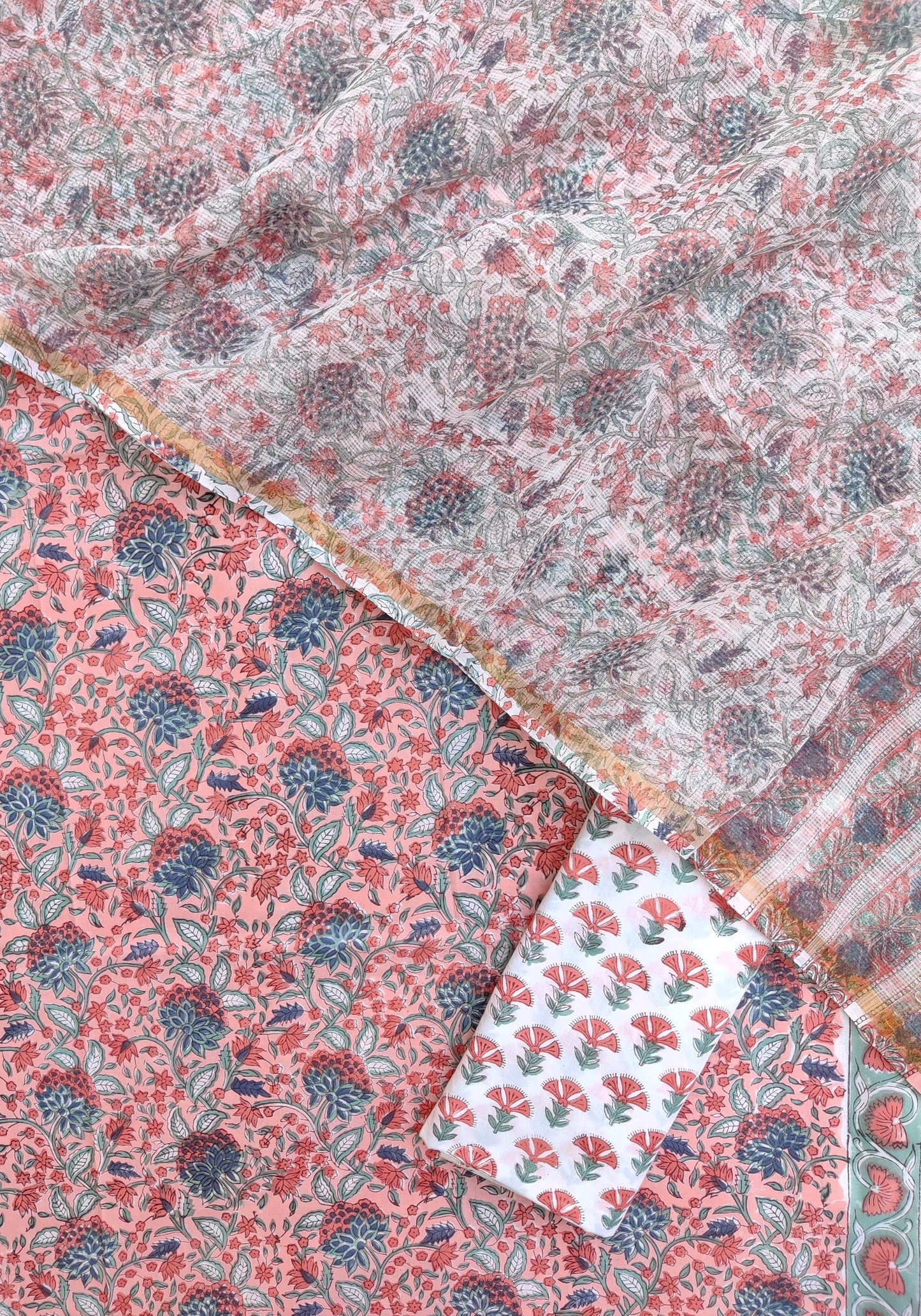 Hand Block Printed Cotton Suit with Cotton Kota Doria dupatta