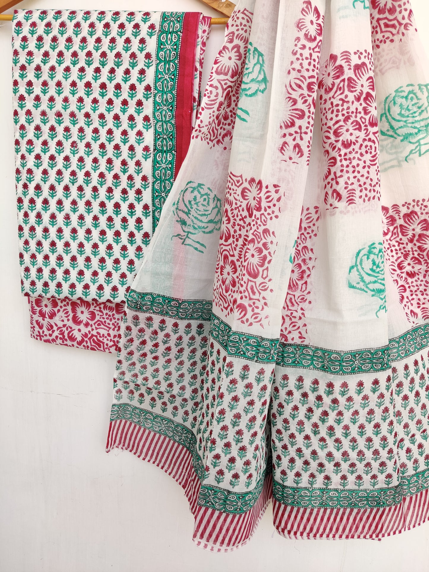 Hand Block Printed Cotton Suit With Mulmul Cotton Dupatta